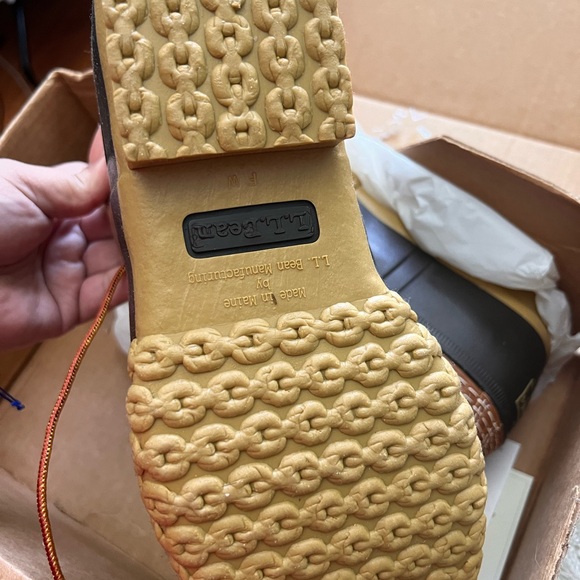 LL BEAN Brown Leather Rubber Unlined Lace-up Ankle Duck Boots Size M 8 / L 10 - Picture 5 of 7